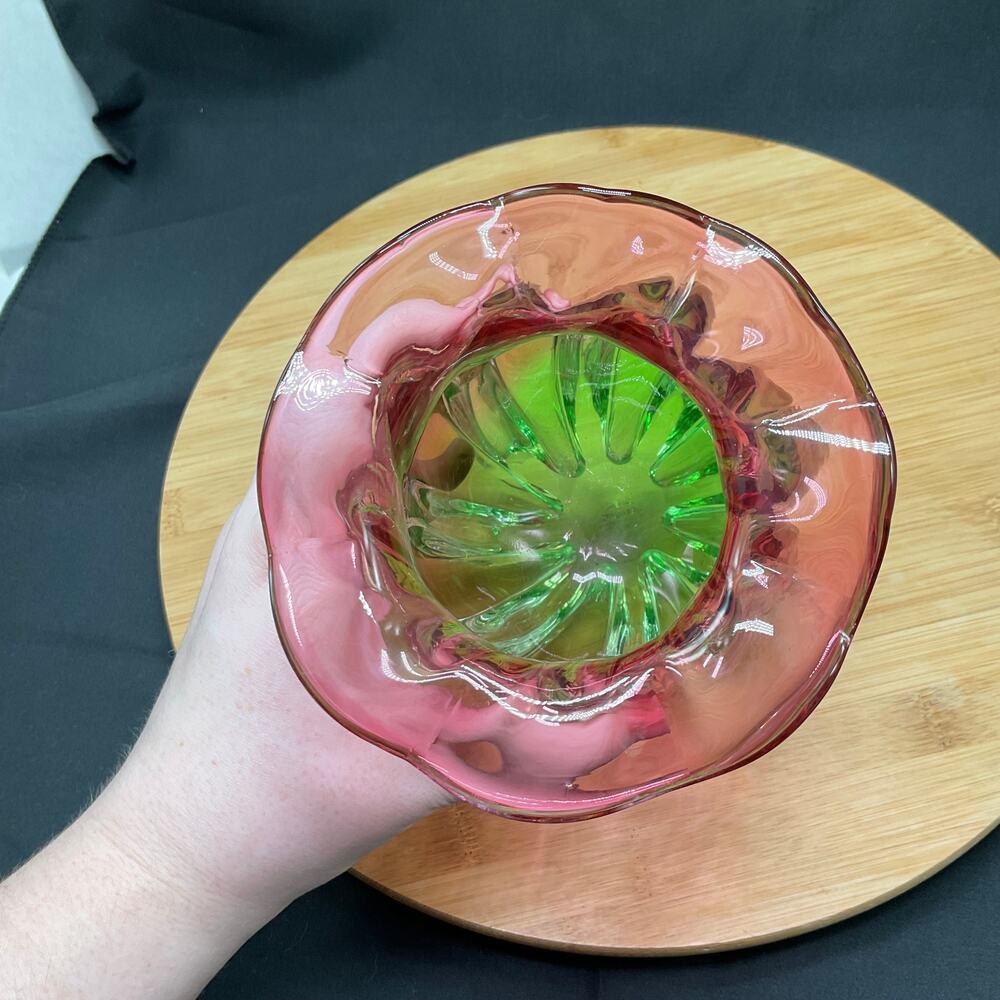 Vintage Teleflora Watermelon Vase Hand Blown 7in - Picture 10 of 14